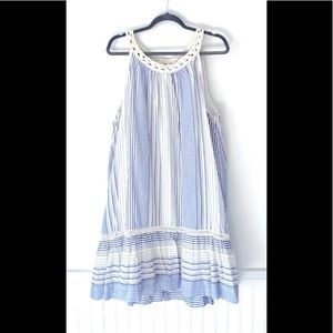 Max Studio Crochet Neck Blue Stripe Dresss XL